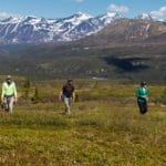 Hiking with their guide.